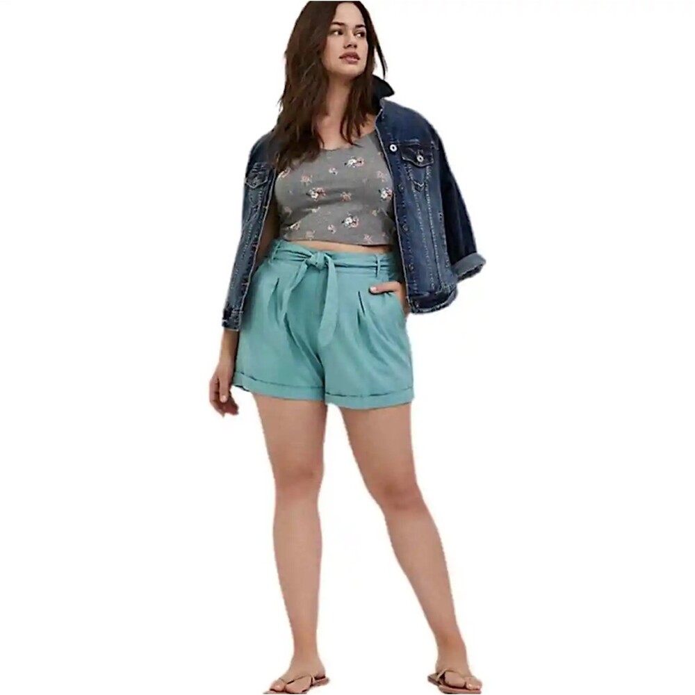 Torrid Teal Linen Tie Front Shorts